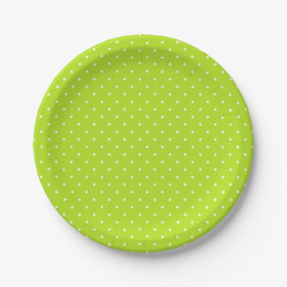 Plato De Papel Small White Polka Dots on Lime Green Paper Plate