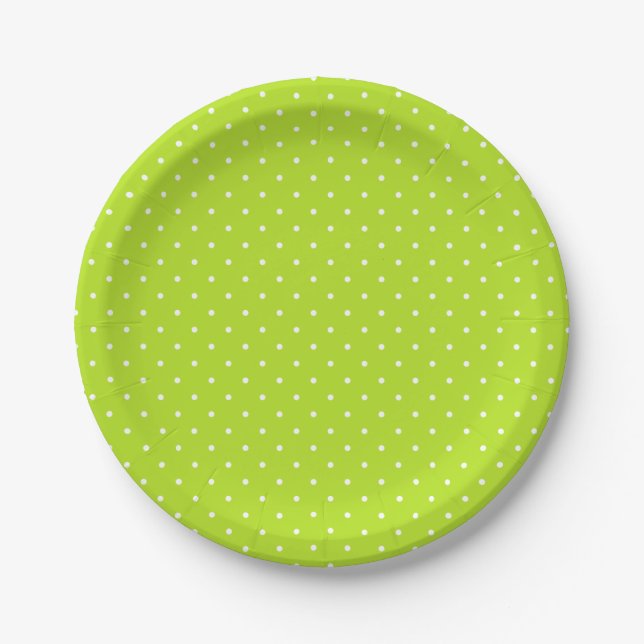 Plato De Papel Small White Polka Dots on Lime Green Paper Plate (Anverso)
