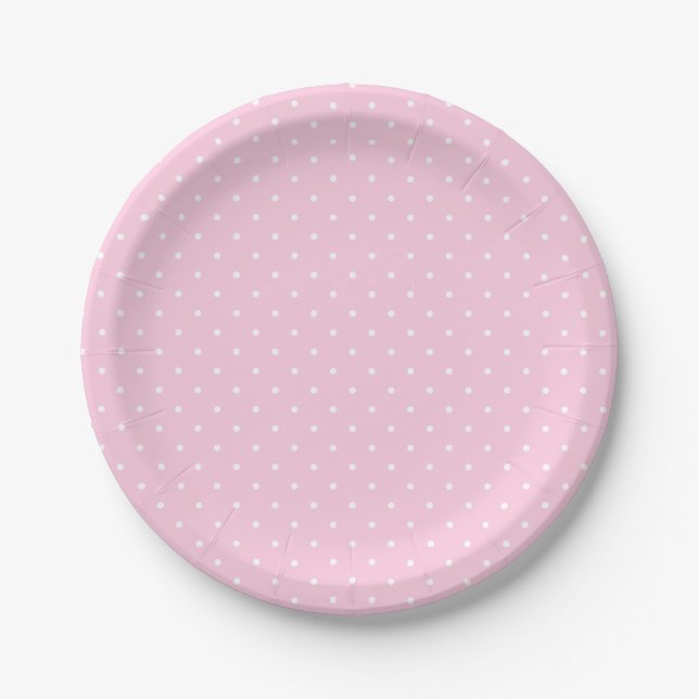 Plato De Papel Small White Polka Dots on Pale Pink Paper Plate (Anverso)
