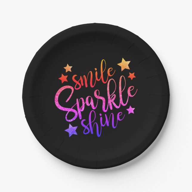 Plato De Papel Smile Sparkle Shine Black Multi-Colour (Anverso)