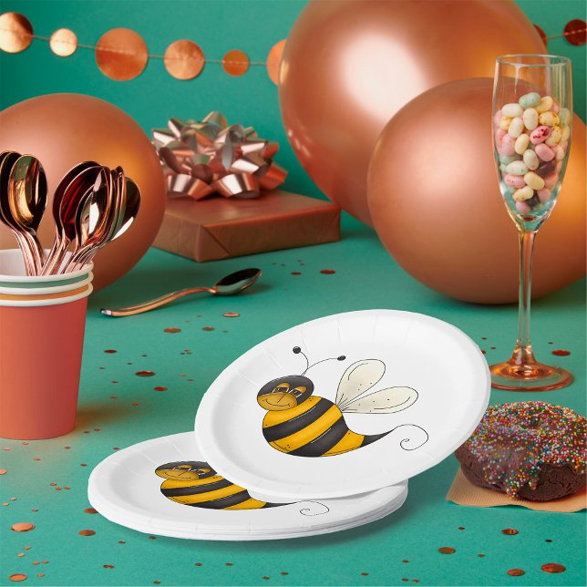 Plato De Papel Smiling Bee Fun Bumblebee Character (Subido por el creador)
