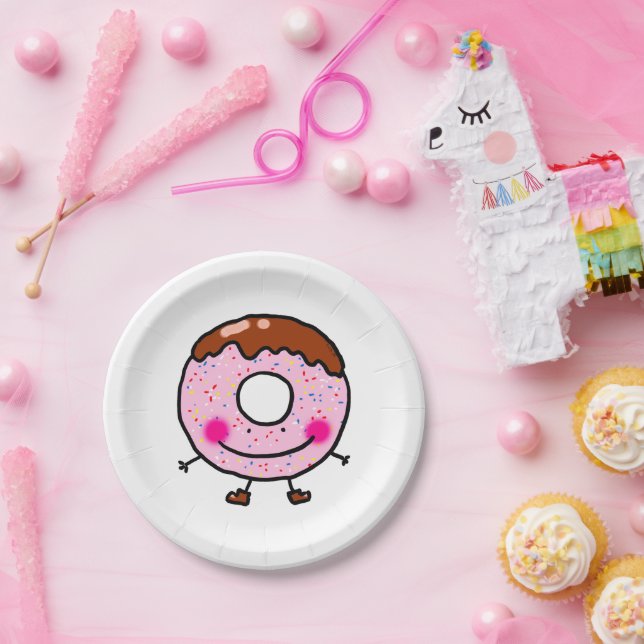 Plato De Papel Smiling Sprinkle Donut Character Art (Fiesta)