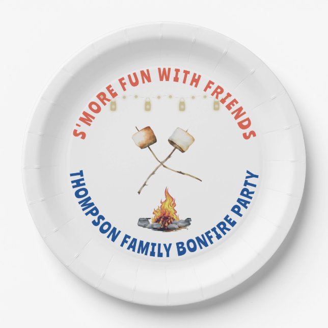 Plato De Papel S'mores Fun Bonfire Backyard Cookout Friendding (Anverso)