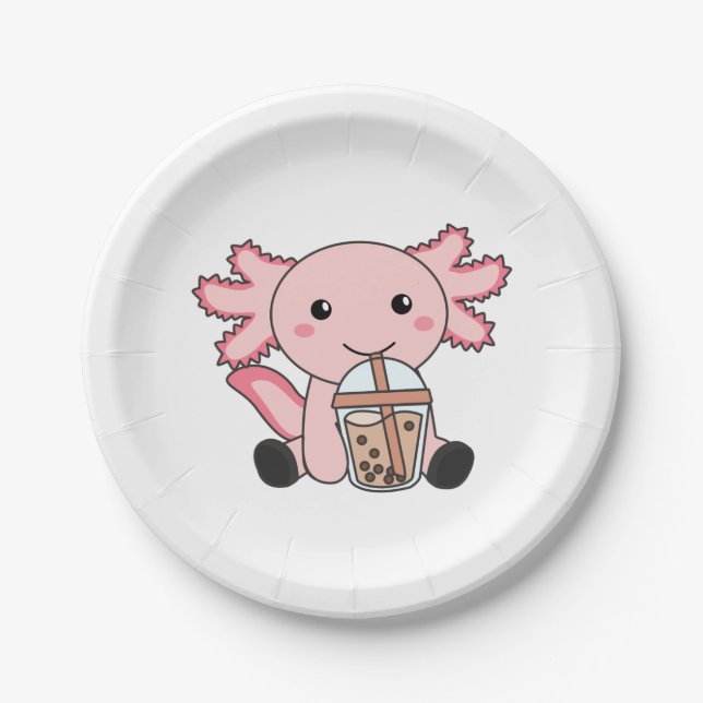 Plato De Papel Snaxolotl Axolotl Bubble Tea Amantes de los dulces (Anverso)