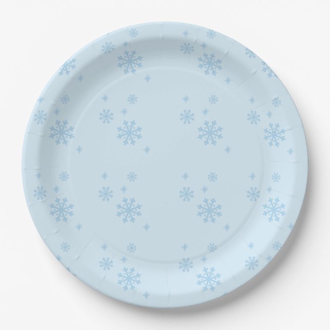 Plato De Papel Snflakes Seamless Light Blue Pattern (Anverso)