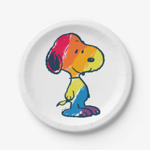 Plato De Papel Snoopia arcoiris
