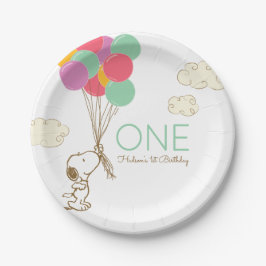Plato De Papel Snoopy and Balloons Primer cumpleaños