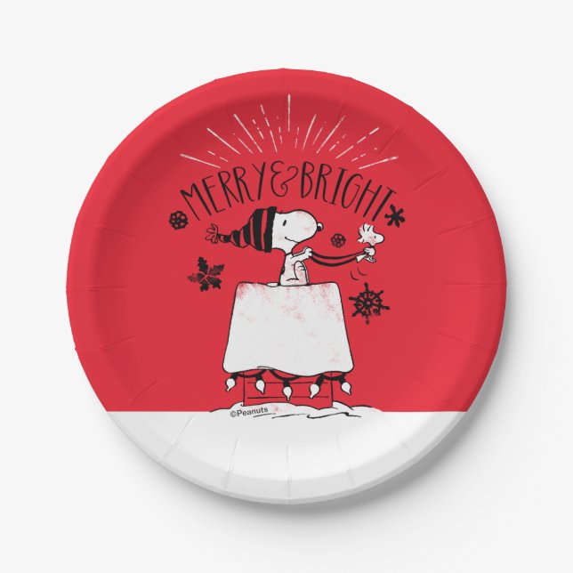Plato De Papel Snoopy and Woodstock - Merry & Bright (Anverso)