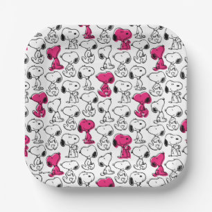 Plato De Papel Snoopy Black & Magenta Pattern