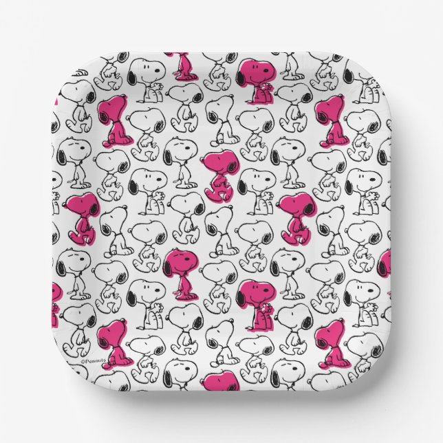 Plato De Papel Snoopy Black & Magenta Pattern (Anverso)