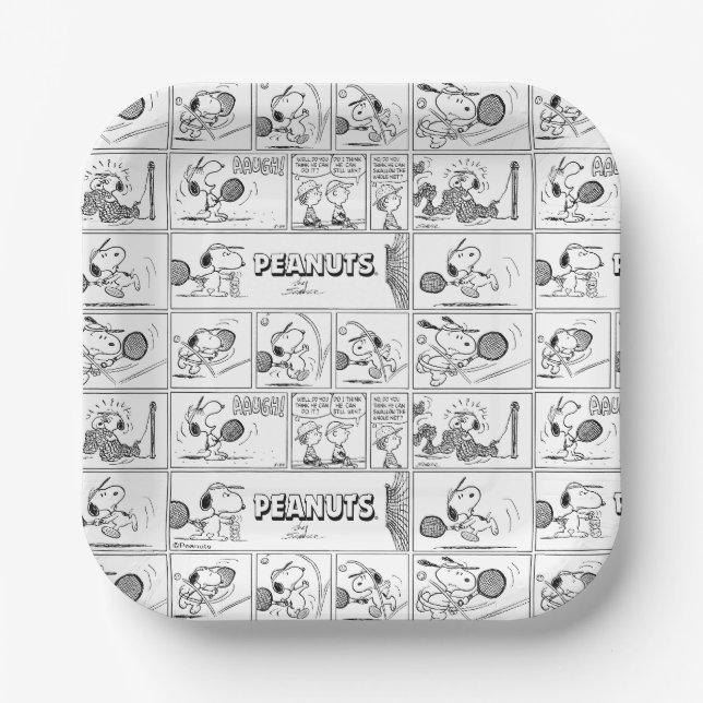 Plato De Papel Snoopy Juega Al Tenis (Anverso)