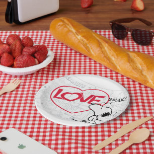 Plato De Papel Snoopy "Love" Comic Strip Graphic