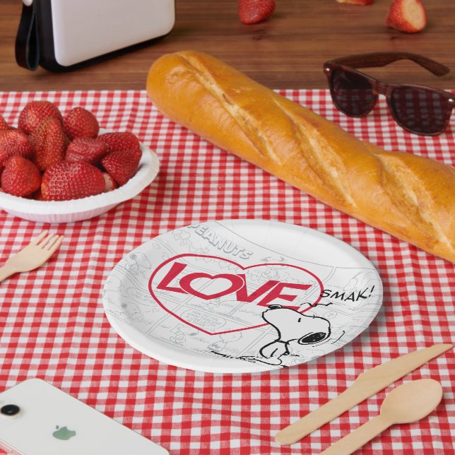 Plato De Papel Snoopy "Love" Comic Strip Graphic (Picnic)