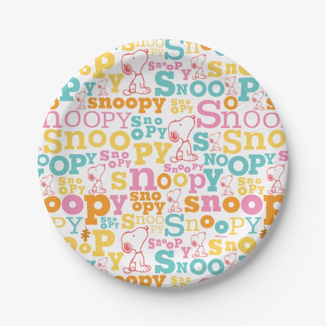 Plato De Papel Snoopy Pastel Text Pattern (Anverso)