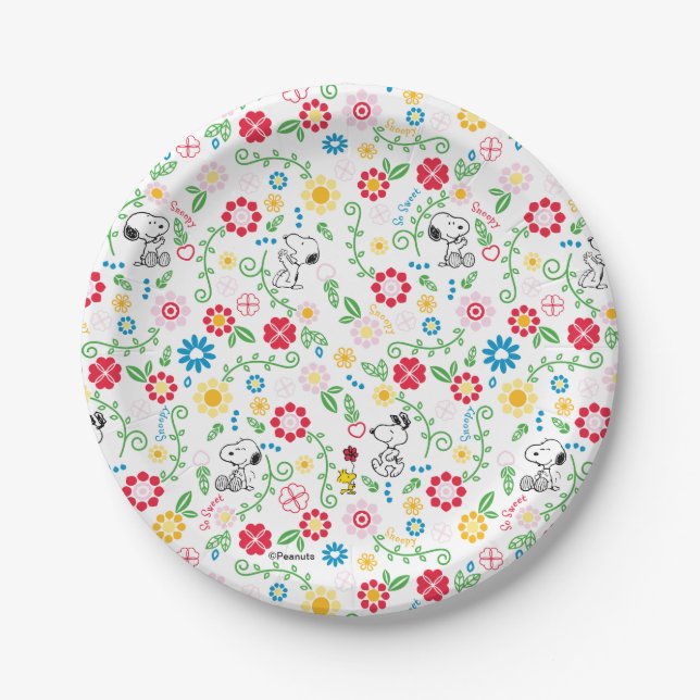 Plato De Papel Snoopy So Sweet Flower Pattern (Anverso)