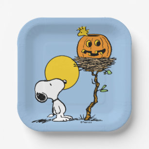 Plato De Papel Snoopy & Woodstock Nest con Jack O' Lantern