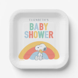 Plato De Papel Snoopy & Woodstock Rainbow Baby Shower Paper Plate