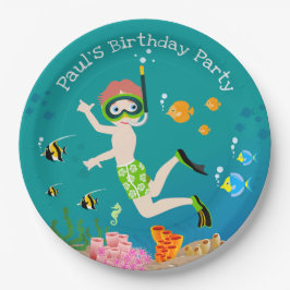 Plato De Papel Snorkeling con fiesta de cumpleaños de peces tropi