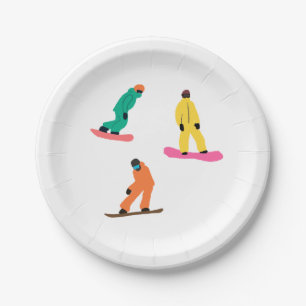 Plato De Papel Snowboarders Ilustracion de invierno