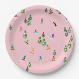 Plato De Papel Snowboarders Rosado Snowboard Ilustracion