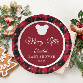 Plato De Papel Snowflake Red Plaid Merry Little Baby Shower