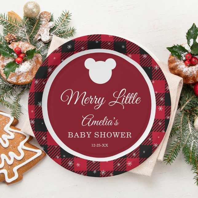 Plato De Papel Snowflake Red Plaid Merry Little Baby Shower (Subido por el creador)