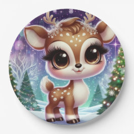 Plato De Papel Snowflake Sparkle Baby Reindeer