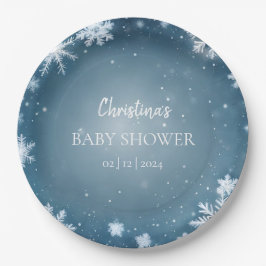 Plato De Papel Snowflake Winter Wonderland Baby Shower Blue