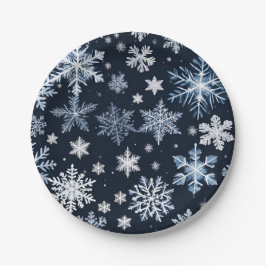 Plato De Papel Snowflakes Winter Design Blue Cold Cute