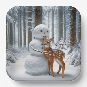 Plato De Papel Snowman abrazando un alba
