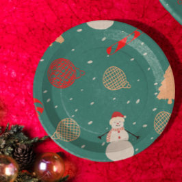 Plato De Papel Snowman & Christmas Icons Pattern- Playful Holiday