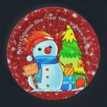 Plato De Papel Snowman Christmas Tree presenta Year Text Red 9" P<br><div class="desc">Celebra a los Navidades cualquier año con estas placas,  servilletas,  galletitas y más que coincidan - mira las colecciones de mi tienda para ver muchos más ajustes de tabla temáticos de los Navidades y más.</div>