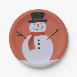 Plato De Papel Snowman con bufanda