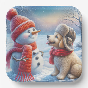 Plato De Papel Snowman con pipa