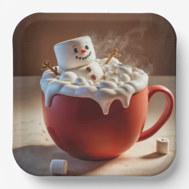 Plato De Papel Snowman de chocolate caliente (Anverso)