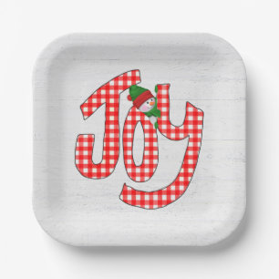 Plato De Papel Snowman En Gingham Joy