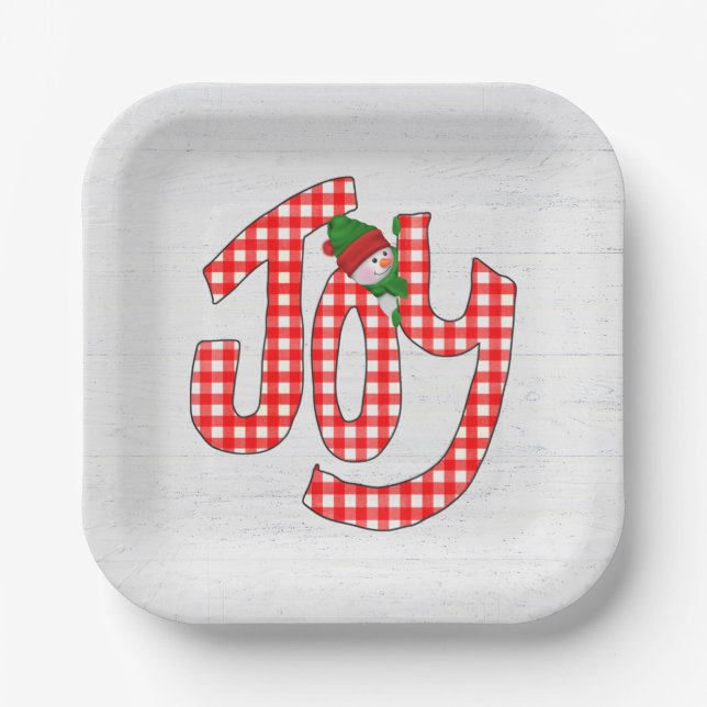 Plato De Papel Snowman En Gingham Joy (Anverso)