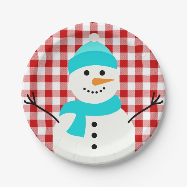 Plato De Papel Snowman en Plaid (Anverso)