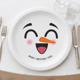 Plato De Papel Snowman Feliz Navidad Cute Sonriente Cara Invierno