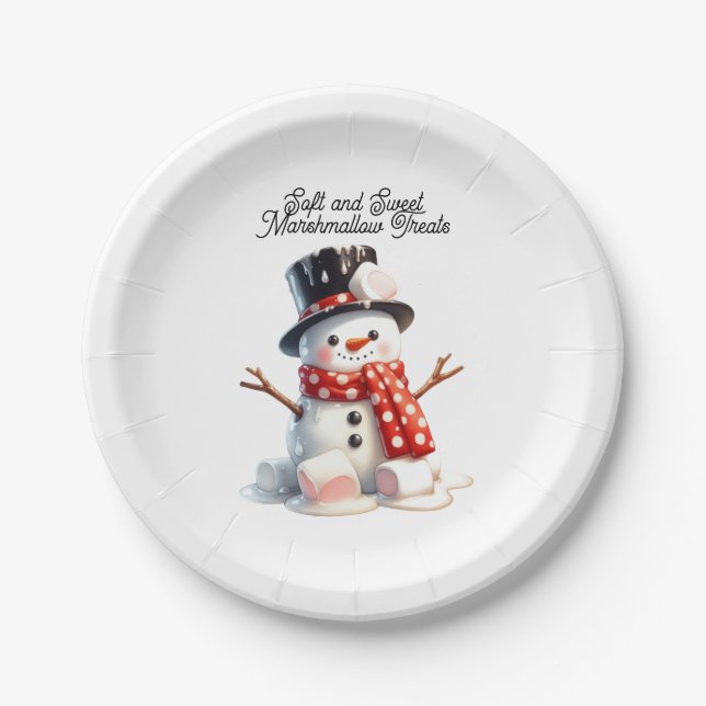Plato De Papel Snowman malvavisco suave y dulce (Anverso)