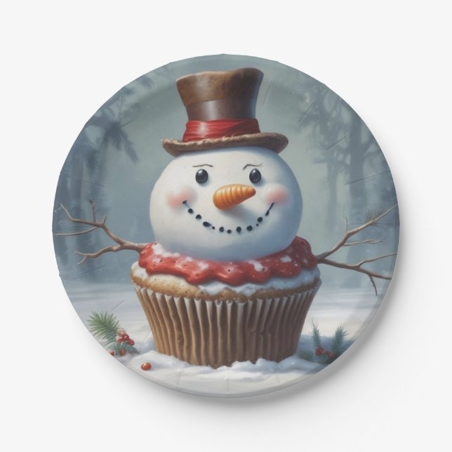 Plato De Papel Snowman Muffin (Anverso)