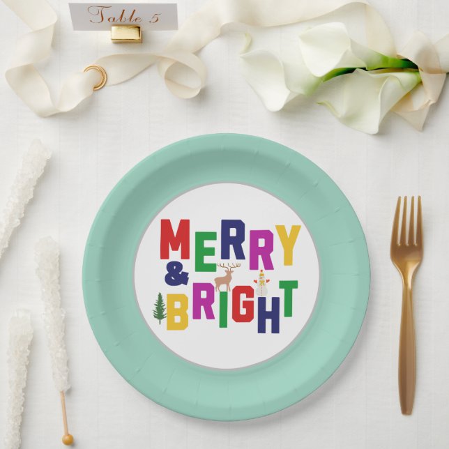 Plato De Papel Snowman, reno de pino blanco y brillante (Boda)