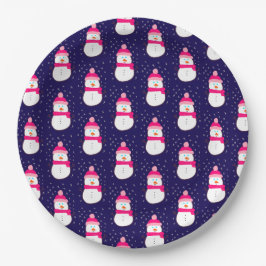 Plato De Papel Snowman rosado con harina de nieve