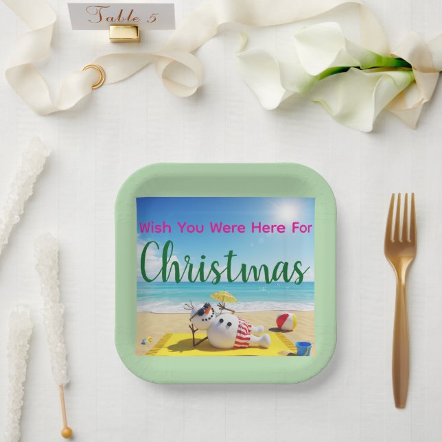 Plato De Papel Snowman Sunbathing (Boda)