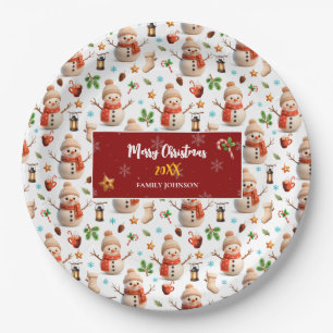 Plato De Papel Snowman Winter Holiday - Merry Christmas