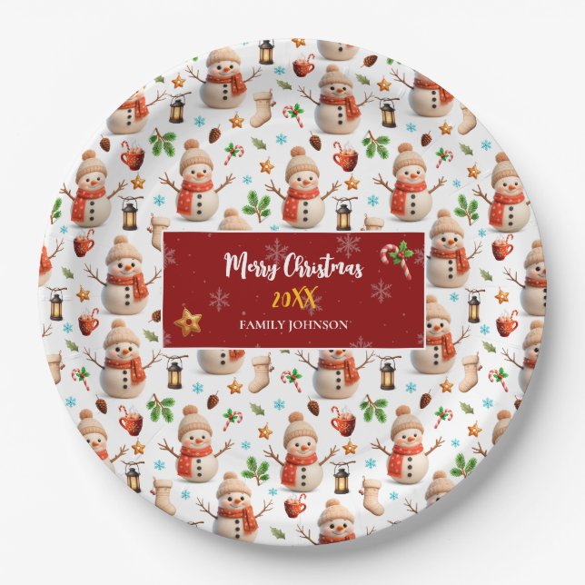 Plato De Papel Snowman Winter Holiday - Merry Christmas (Anverso)