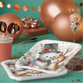 Plato De Papel Snowman Y Los Amigos De Los Renos