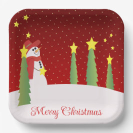 Plato De Papel Snowman Y Star Pattern