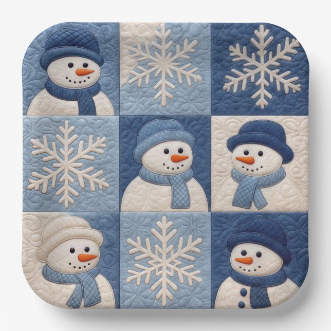 Plato De Papel Snowmen and Snowflakes Quilt Pattern (Anverso)