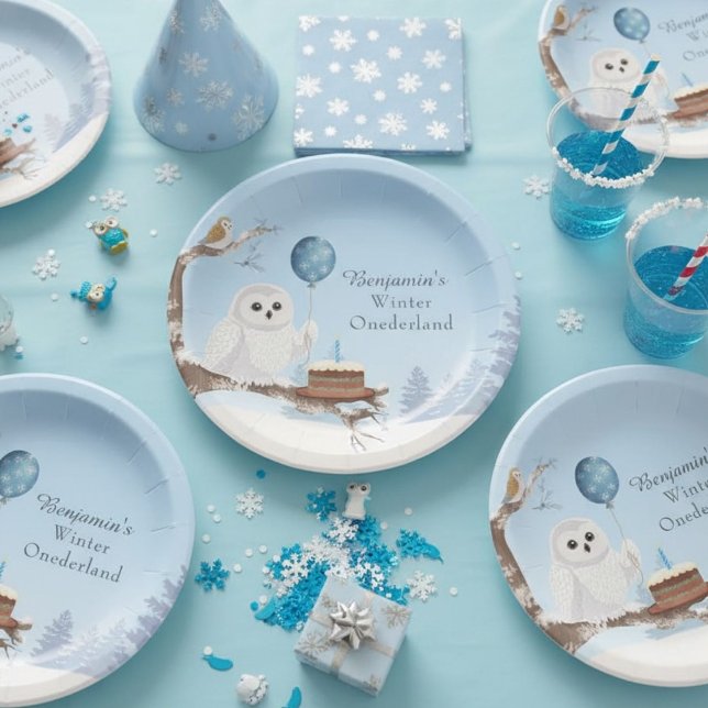 Plato De Papel Snowy Owl Winter Onederland Birthday  (Subido por el creador)